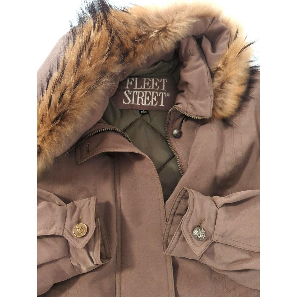 Brown Winter Jacket M Fab Fox Trim Removable Hood Insulated Uptown Chic Cozy